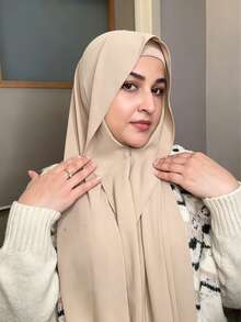 1pc 3-In-1 Instant Chiffon Hijab With Built-In Magnets And Undercap/All-In-One Instant Hijab - No Pins, Slip-Free Fit, Easy Wear In Seconds. Suitable For Daily Abaya Matching, Outdoor Activities, Prayers And Worship,Holiday,Travel Essential - Beige - View 5