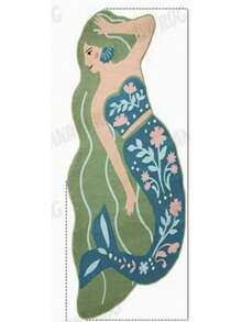 1pc Mermaid Shaped Absorbent Mat With Trident Print Design - Suitable For Bathroom, Kitchen And Entryway Decor, Bathroom Mat, Bath Rug, Door Mat, Small Rug, Carpet, Mat, Home Decor, Area Rug, Outdoor Mat, Home Decor, Area Carpet, Bedroom Carpet, Washable Rug - Multicolor B - View 7