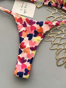 Women's Sexy Beach Vacation Colorful Heart Print Metal Ring Decor Bikini Set Summer - Multicolor - View 6