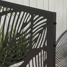 Garden Screen 122 X 198 Cm, Balcony Privacy Screen, Leaf Pattern, Steel Partition With Bracket, Room Divider, Black - Black - View 8
