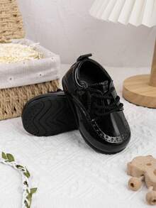 1pair Shiny Lace-Up Design Flat Casual Boots For Baby Boy - Black - View 7