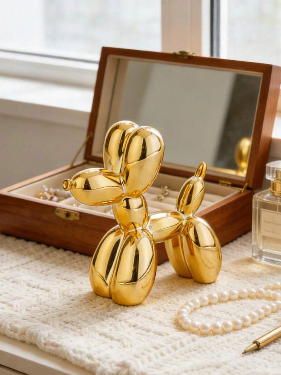 Metallic Texture Balloon Dog Sculpture, Modern Home Decor, Coffee Table Kitchen Decoration Animal Art Ornament, 2.75in Size Please Note Before Purchase - Gold - View 1