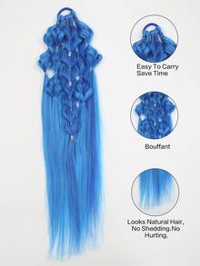 24-Inch Mixed Color/Gradient Wig Ponytail, Lantern Braid & Bubble Twist Braid Hair Accessory Ponytail Braids, Perfect For Festival Wear - Multicolor - View 7