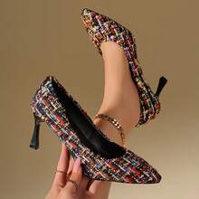 2026 New Retro Multi-Color Blended Tweed High Heels, Elegant Lady-Like Pointed Toe Stilettos - Multicolor - View 12