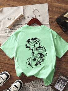 1pc Tween Boy Video Game Graphic Print Short Sleeve T-Shirt, Summer Top For Young Students - Mint Green - View 5