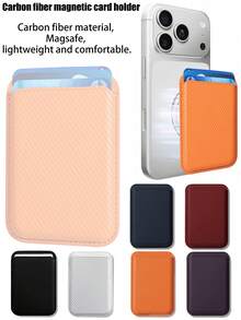 Funda con soporte magnético para tarjetas de fibra de carbono, compatible con Apple 15 Pro Max, 12/13/14/15 Magsafe, ligera, resistente al desgaste, impermeable, antirrobo, a prueba de golpes, con múltiples ranuras para tarjeta de identificación/metro/banco/tarjeta de visita - Multicolor - Ver 2