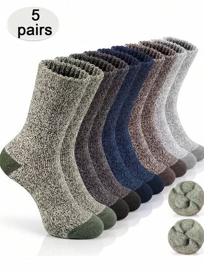 5/10 Pairs (Random Delivery) Unisex Autumn/Winter Thermal Lined Thermal Socks, Outdoor Hiking Colorblock Sports Socks