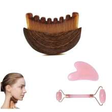 Lymphatic Contour Face BrushJade Roller Gua Sha Set Face Roller For Face Chin And Jawline Sculpting And Relieve Fatigue Guasha - Pink - View 2