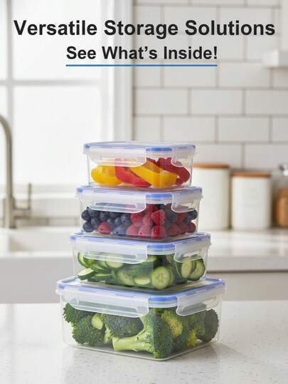 4 piezas de recipientes de almacenamiento transparentes, cajas organizadoras para picnic al aire libre, recipientes rectangulares sellados para refrigerador de cocina con tapas, cajas de almacenamiento de frutas transparentes de plástico para microondas