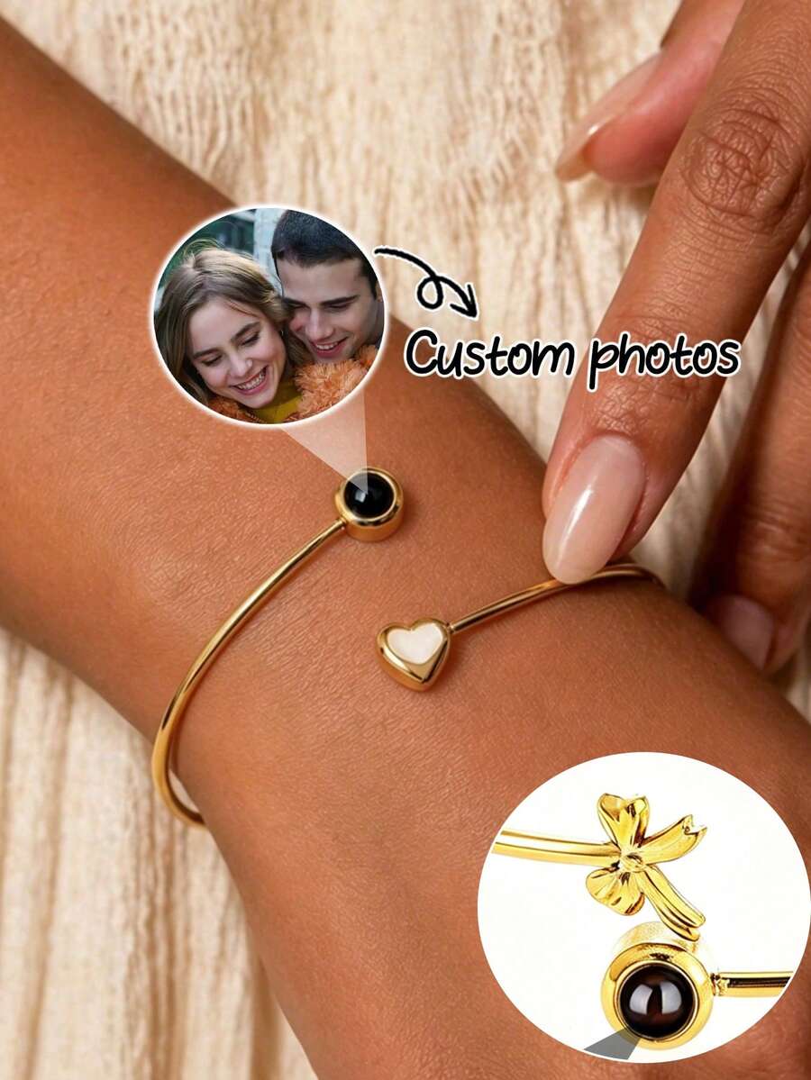 Vòng tay chiếu ảnh theo yêu cầu, kiểu dáng thanh lịch, đơn giản và cổ điển; Quà tặng sinh nhật, quà tặng Ngày của Cha, trang sức chiếu ảnh Ngày Valentine, quà tặng trang sức kỷ niệm Ngày Valentine cho cặp đôi.
