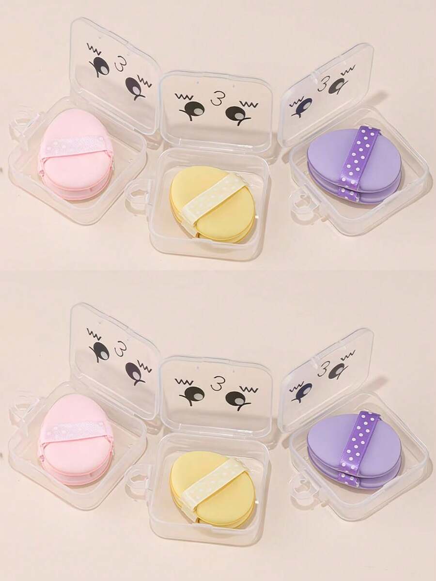 2 piezas Esponja de maquillaje con gota de agua de lunares mini, borla de polvo sin látex, borla de polvo de uso dual en seco y húmedo (estilo de caja aleatorio) - Multicolor - Ver 1