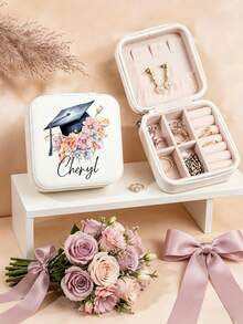 Customized Floral Pattern Jewelry Box, Personalized Name Travel Jewelry Box, Graduation Gift, Holiday Gift, Perfect For Daughter, Friend, High School/College Graduate - Multicolor - View 6