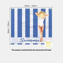 1pc Blue & White Striped Extra Large Quick-Dry Beach Towel/Mat, Suitable For 1-3 Adults - Lightweight, Polyester Fabric - Great For Travel, Camping, Hiking And Leisure Beach Time, Beach Mat, Camping Ground Cover Picnic Mat - Blue and White Vertical Stripes Summer - View 12