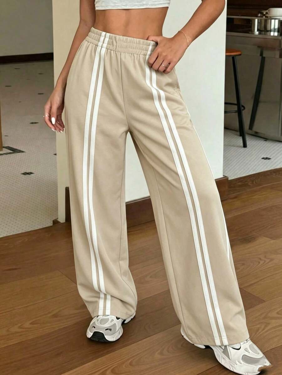 Pantalones rectos casuales y sueltos para vacaciones de mujer, primavera/verano - Albaricoque - Ver 1