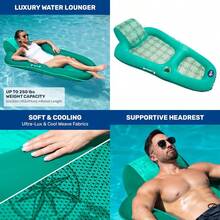 Aqua Luxury Water Pool Lounge Extragrande Flotadores inflables para Piscina para Adultos con reposacabezas, Respaldo, reposapiés y portavasos Múltiples Colores/Estilos - Estampado definitivo de rosa de los vientos color turquesa - Ver 1