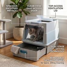 Large Gray Fully Enclosed Cat Litter Box With Drawer, 20.5x13.8x13.8 Inch For Cat Parents, Indoor Home Use, Front & Top Entry, Includes Litter Scoop, Deodorant Bag Compatible, Odor Dispersion & Easy To Clean - one-size - View 7