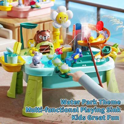 2026 Upgraded Water & Sand Table Play Sink Toys With Detachable Legs, Kids Play Kitchen Sink With Running Water, Led & Mist Effect, 360° Electric Faucet, Floating Fishing Game, Children Electric Kitchen Dishwasher Toy, Sensory Water Table Toys For Boys Girls Summer Indoor Outdoor Gifts