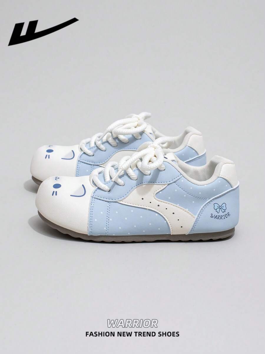 WARRIOR Women's Thick Sole Lace-Up Soft Bottom Casual Sneakers, Low-Top Flat Outdoor Shoes, Summer Commuter Shoes, Round Toe Elegant Soft Sole For Outings, Hiking, Students, Graduation Photos, Microfiber Skate Shoes - Blue - View 1