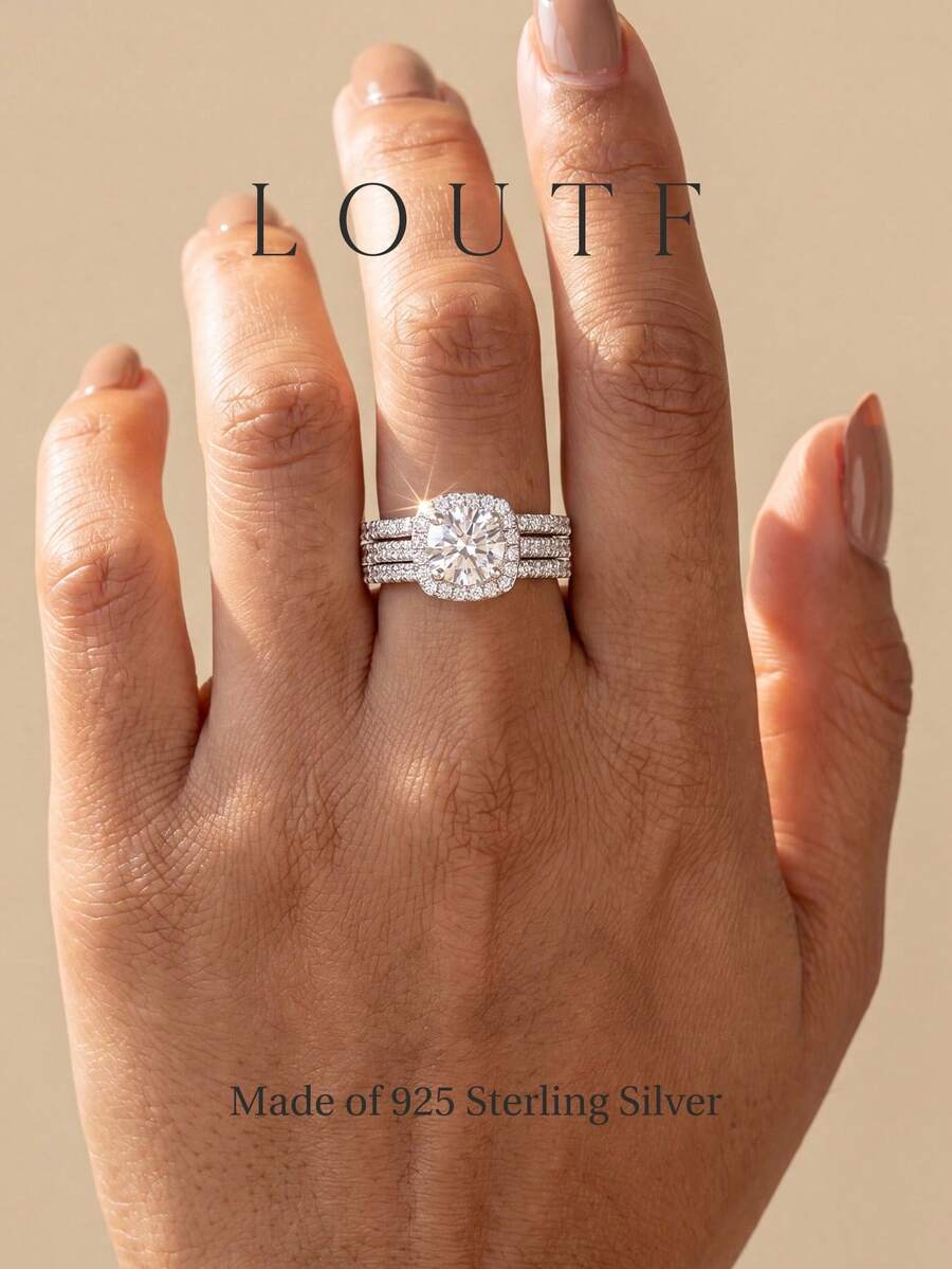 3pcs/Set Romantic & Elegant 925 Sterling Silver High Shine Engagement Rings, Exquisite Jewelry Gift For Women, Girlfriend, Valentine's Day - Style 13 - View 1