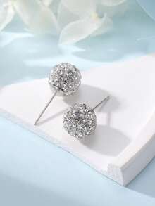 Bông tai bạc 925 đính pha lê lấp lánh hình quả cầu disco, 8mm, dành cho nữ. - Trong sáng - Xem 2