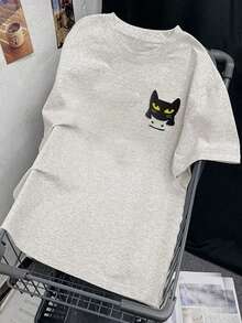 200g 100% Cotton T-Shirt, 2026 Summer Fashion Printed Short-Sleeve T-Shirt, Couple Style, Innerwear, Outerwear, Office Casual Round Neck Short-Sleeve Top - Light Grey - View 3
