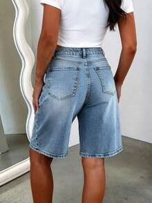 Classic Casual Boyfriend Style Denim Knee Length Shorts For Men, With Pockets, Buttons And Zipper, Straight Leg, Non-Stretch Fabric Summer - Lavado ligero - Ver 6