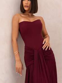 Sophisticated Long Tulle Party Dress With Back Tie, Elegant, Sexy, Zipper, Wedding - 紅木色 - 查看 3