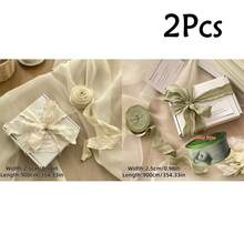 1Pc/2Pcs 2.5cm Pleated Flower Gift Cake Packaging And Decoration Ribbon, Ruched Wavy Satin Fabric Ribbon, Gift Wrapping Cord, Floral Binding Tie, Gift Decoration Tie - Apricot - View 20
