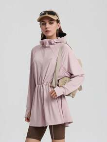 TECTOP Women's Outdoor UV Protection Hoodie, UPF200+, Mid-Length, Drawstring Waist Design, Breathable & Cool, Spring/Summer Pink - Pink - View 6