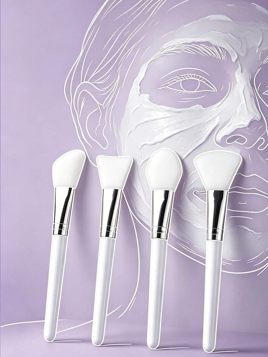 4件套面膜美容工具套装，含柔软硅胶面膜刷和身体乳液涂抹器