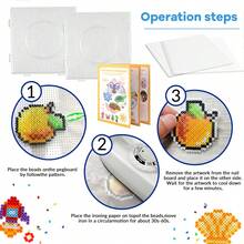 DIY套装2/4件套，包含方形洞洞板、熨烫纸和熔珠镊子 - 透明工艺材料，适用于手工项目、串珠洞洞板、配件，是冬季和新年活动的完美之选。 - 拼豆豆版 - 查看 4