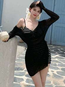 Plus Size Bikini Sets - Black - View 8