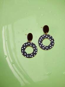 Trivaya 1 Đôi bông tai nữ kiểu dáng cổ điển màu đen hình tròn rỗng, chấm bi retro, chất liệu acrylic, họa tiết gốm sứ, dễ thương và thanh lịch, phù hợp cho sử dụng hàng ngày, dự tiệc, ngày lễ, làm quà tặng. - Y1094 - Xem 1