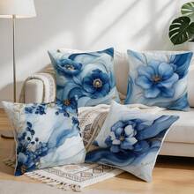 4pcs Marble Floral Pattern Cushion Cover Set, Single-Sided Printed Throw Pillow Covers For Living Room Sofa Bedroom, 40x40cm/45x45cm/50x50cm, Pillow Insert Not Included - Multicolor - View 1