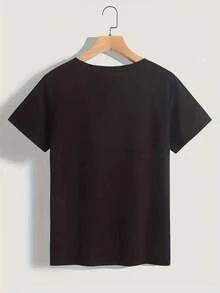 Camiseta de moda para hombre y mujer con estampado creativo, suave y cómoda,% algodón, manga corta, sencilla, elegante, casual y con estilo, ropa juvenil a, oferta de  para uso diario. - Negro - Ver 2