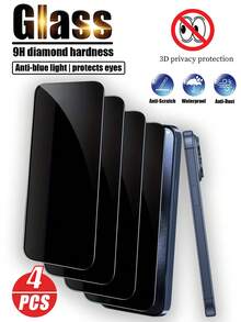 4-Pack [Full Coverage Anti-Peeping Tempered Glass Screen Protector] Compatible With IPhone And Other Models. Designed For Urban Commuters, For Use On The Subway, Bus, Taxi Backseat And Other Temporary Shared Spaces, Where Bystanders Cannot See The Screen Content From The Left And Right. Manual Installation, No Quick Positioning Tools. - Black - View 2