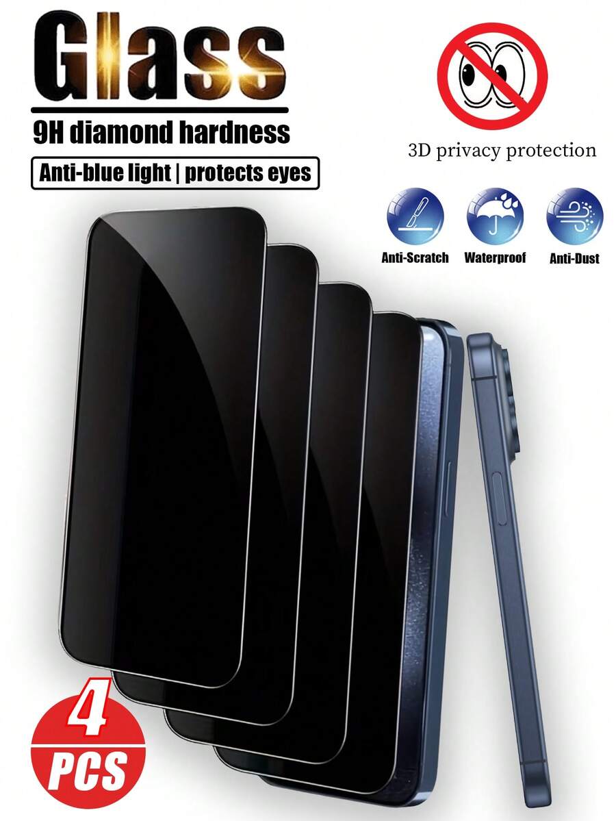 4-Pack [Full Coverage Anti-Peeping Tempered Glass Screen Protector] Compatible With IPhone And Other Models. Designed For Urban Commuters, For Use On The Subway, Bus, Taxi Backseat And Other Temporary Shared Spaces, Where Bystanders Cannot See The Screen Content From The Left And Right. Manual Installation, No Quick Positioning Tools.