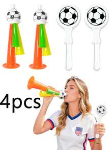 1/2/4pcs Football Fan Cheering Set, Football Horn And Clapper Noise Maker, Suitable For Sports Events, Birthday Parties And Team Spirit, Portable And Lightweight, Football Match Decor, Photo Props, Party Supplies - Multicolor - View 11