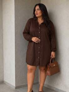Plus Size Viscose Shirt Dress, Elegant, Lightweight, All Curve - Rust Brown - View 3