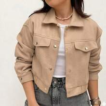 Women's Short Jacket With Long Sleeves And Buttons, Thick, Warm, And Soft Wool - Beige - View 2