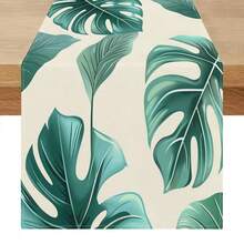 1pc Realistic Turtle Shell Bamboo Leaf Pattern Table Runner, Deep Green & Beige Natural Color, Fresh Pastoral Style, Large Size, Suitable For Home Gatherings, Indoor/Outdoor Decor, Entryway, Coffee Table, Living Room Ambiance, Kitchen Dining, Natural Holiday Gift - Green - View 13