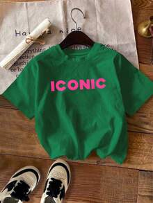 Kaos Wanita Kasual Leher Bulat Lengan Pendek Ukuran Besar Musim Panas - Dark Green - View 7