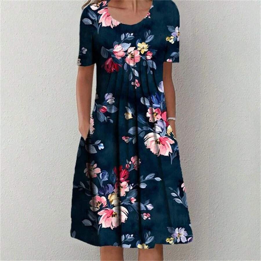 Vestido elegante de moda para mujer, vestido informal holgado, vestido estampado para mujer, nuevo temperamento - azul profundo - Ver 1