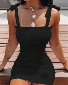 Vestidos blancos cortos con tirantes lisos a la moda, falda Sexy con hombros descubiertos, jersey, tubo, Mini vestido de playa para mujer - Negro - Ver 2