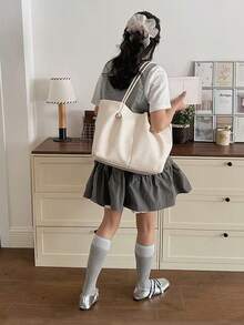 2026 Nova Bolsa de Ombro Trançada para Mulheres, Bolsa de Ombro de Alta Capacidade, Bolsa Casual para Transporte - Branco - Visão 3