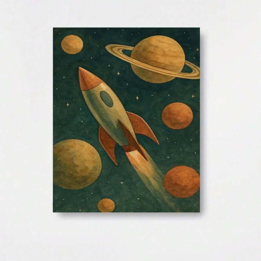 Póster espacial medieval vintage plano 2D, 1 pieza sin marco - Impresión retro de cohete y planetas para imprimir, adecuado para decoración del hogar y oficina, gótico francés, adecuado para primavera y verano, arte de pared para cocina, baño, dormitorio universitario, pintura en lienzo para - Enmarcado - Ver 1