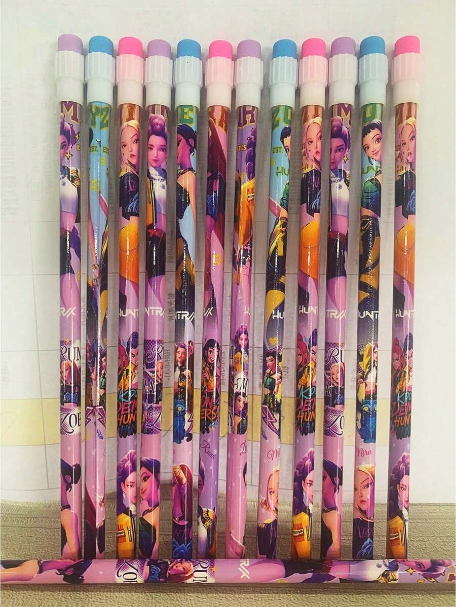 12pcs 2026 Witch Hunting Group Eraser-Tipped Pencils ( Pencil Blind Box) Suitable For Studying, Writing, Note-Taking And Gifting, Perfect For Back-To-School Gifts. Large Cartoon Writing Pencils, Stationery Set. [Style Sent At Random] - Multicolor - View 1