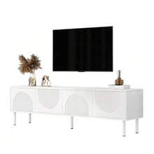 Mobile porta TV moderno da 180 cm con vano contenitore, superficie opaca e sistema di gestione dei cavi – design minimalista per soggiorno, camera da letto o corridoio. - Bianco - Visualizzare 1