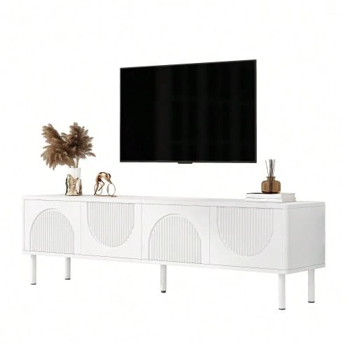 Mobile porta TV moderno da 180 cm con vano contenitore, superficie opaca e sistema di gestione dei cavi – design minimalista per soggiorno, camera da letto o corridoio. - Bianco - Visualizzare 1