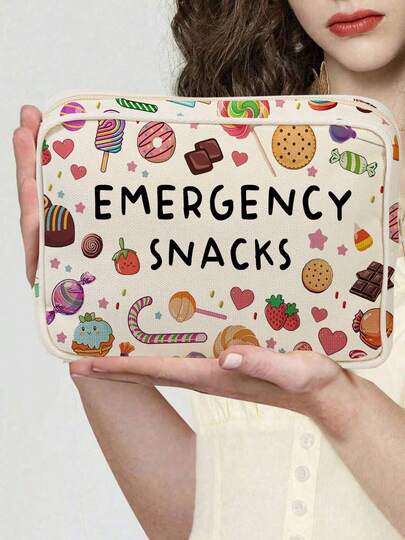 Emergency Snack Pouch, Letter Print Storage Bag, Zipper Portable Cosmetic Bag, Toiletry Bag, Can Store Snacks, Medicines, Phones, Keys, Skincare, Cosmetics, Hair Accessories, Travel Essentials, Suitable For Nurses, Mothers, Teachers, Friends, Great For Nurse's Day, Mother's Day, Graduation, Holidays, Back To School (Pattern Randomly Cut)